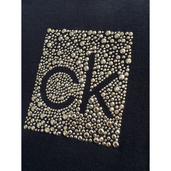 Calvin Klein Little Black Dress Embellished Logo Gold Short Sleeve Women's XL - Picture 2 of 7